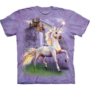 Unicorn Castle Purple Fantasy Rainbow Adult T-Shirt Mountain Horses Animal S-3X - Picture 1 of 9
