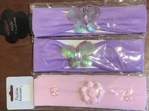 Set Of 3 Girls Decorated Fashion Wide Head Hair Bands Butterflies & Flowers. - Picture 1 of 3