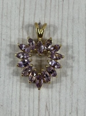 Colgante Corazón Amatista Vintage, Corte Marquesa, Tono Oro Amarillo Foto 1 de 4