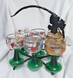 Vintage,  German Bacchus Roemer Wine Glasses Set of 6 with original rack. - Picture 1 of 9