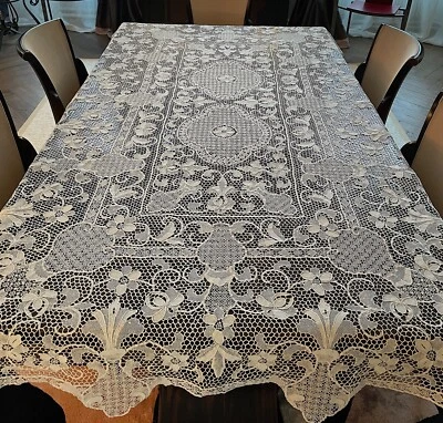 Nappe ancienne Tapis de table Dentelle aiguille D/2000 - Photo 1/4