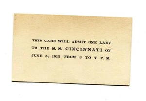 Vintage Card SS CINCINNATI 1913 "Admit One Lady" Hamburg America Line - Picture 1 of 1