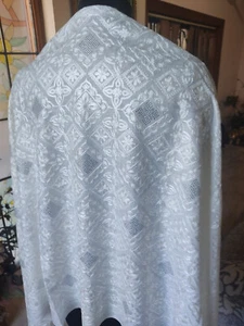 WHITE wedding Scarf Embroidery Cashmere Pashmina sworvski designer stole Bridal - Picture 1 of 6