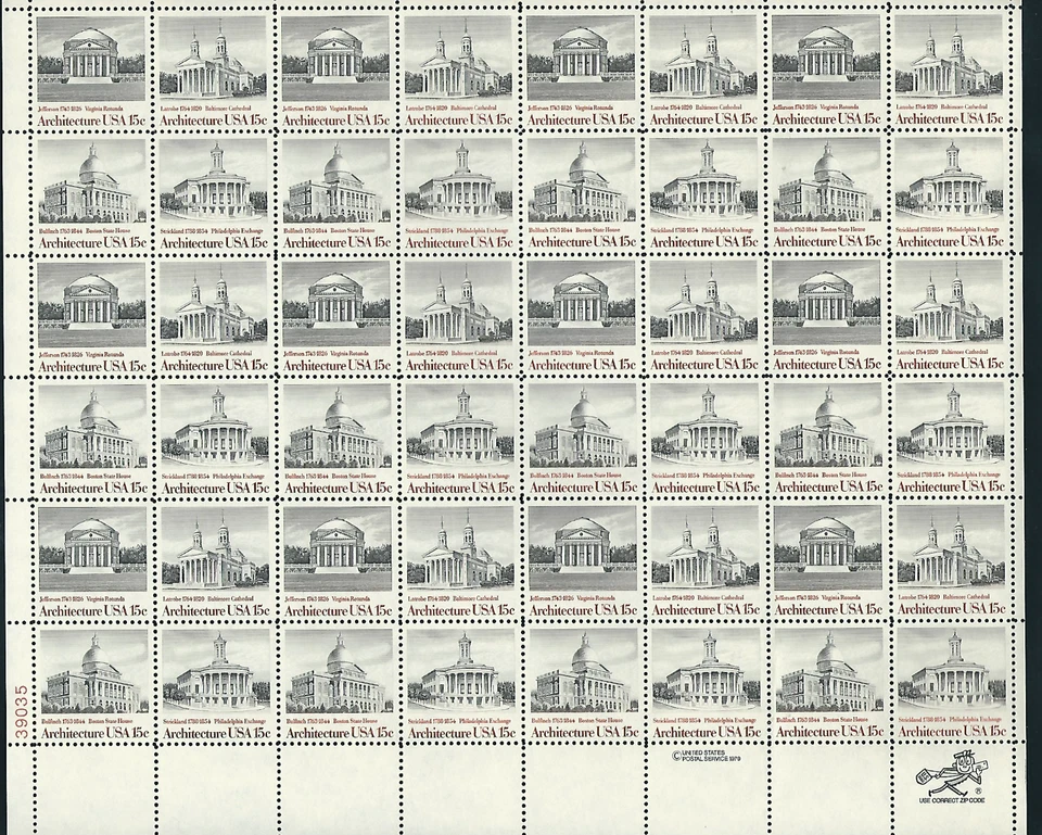 Scott #1779/82.. 15 Cent...Architecture...Sheet With 48 Stamps - Image 1 of 1