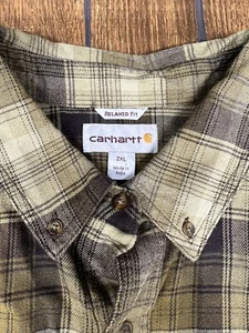 Carhartt Mens Light Flannel Plaid L/S  Shirt Relaxed Fit - XXL green brown (432) - Picture 1 of 3
