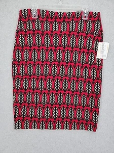NWT LULAROE Women’s Cassie Pencil Skirt Pull On Black/Red Feather Pattern Sz 2XL - Picture 1 of 7