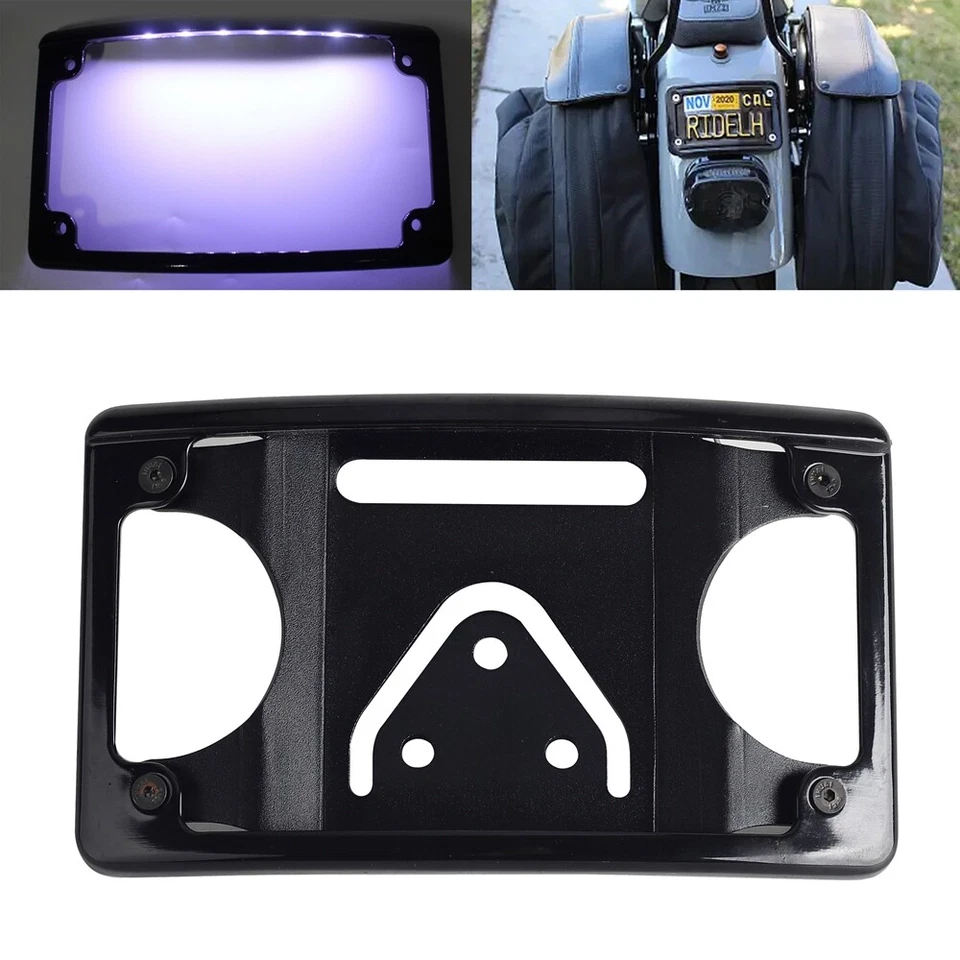 Curved Laydown License Plate Mounted & LED Light Plate Frame for Harley-Davidson - Image 1 of 4
