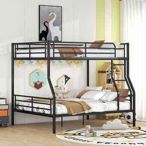 Full XL Over Queen Metal Bunk Bed, Black - Picture 1 of 12