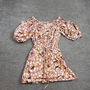 ALC Kleid Damen 2 braun orange Mini Aline Puffärmel schulterfrei Blumen Damen - Bild 1 von 9