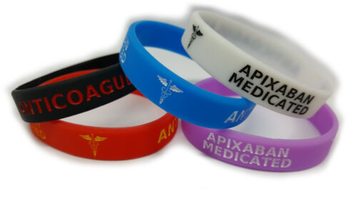 5X APIXABAN medicated Wristband Medical Awareness Alert Bracelet silicone NEW
