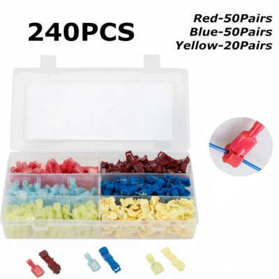 240PCS T-TAP ELECTRICAL WIRE CONNECTOR TERMINALS ASSORTMENT KIT 120 PAIRS - Image 1 of 4