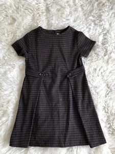 New Zara Girls Brown Blue Plaid Pleated Shift Dress Size 10 Years - Picture 1 of 8