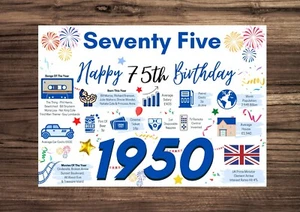 75. Geburtstagskarte für IHN MÄNNER MÄNNLICH 1948 / Geburtsjahr Fakten Grüße blau 75 - Bild 1 von 9