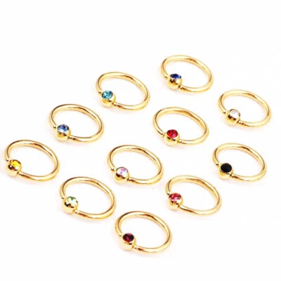 2X 16g Gold CZ Steel CBR Eyebrow Nose 8mm Captive Bead Ring Septum Hoop Piercing Foto 1 de 4