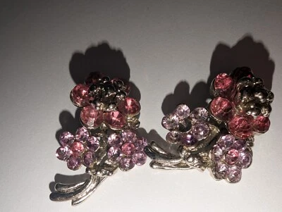 Gorgeous Silver Tone 1 1/2” Pink Rhinestone Flower Brooch American Eagle (2) Vtg - Image 1 of 4