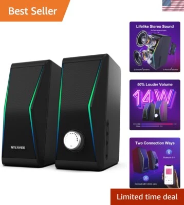 Computer Speakers, Bluetooth 5.0 Hi-Fi Stereo PC Speakers, 4 Dynamic Lighting... - Image 1 of 4