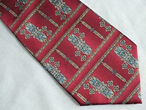SILK NECK TIE 4"x57" Stafford executive maroon blue and gold USA - Picture 1 of 5