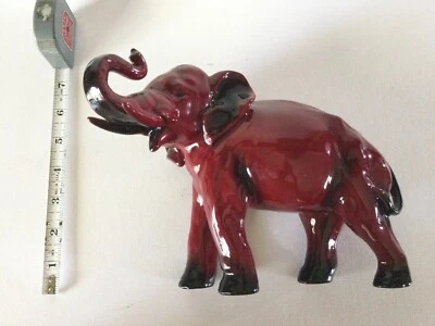 Rare Large Royal Doulton FLAMBE ELEPHANT Trunk In Salute HN 966 7"x9.25" Vintage - Image 1 of 4