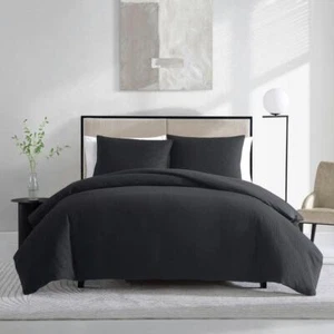 VERA WANG Duvet Cover Set 3-Piece Black Dobby Cotton King Size Cotton Material