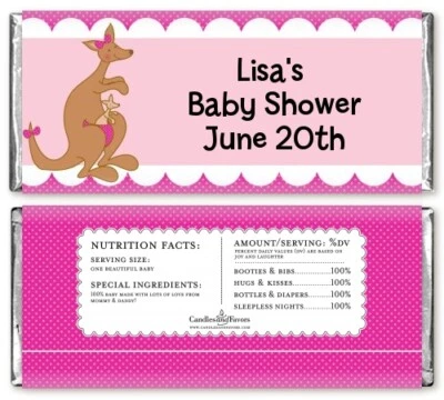 Rosa canguro - Envolturas personalizadas para barra de caramelo de baby shower - Favor de caramelo Foto 1 de 2