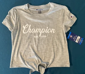 Champion Girls Soft Graphic Print Active Tie Cropped Top Gray Large 10 / 12 - Picture 1 of 4
