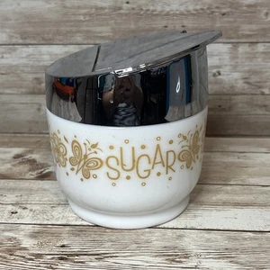 Vintage Gemco Milchglas Schmetterling Gold Zuckerdose mit Deckel MCM Retro Fun! - Bild 1 von 19