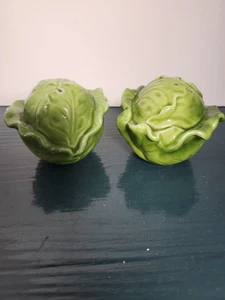 Keramik Kohl Salz und Pfefferstreuer grünes Blatt Design 3" breit - Bild 1 von 4