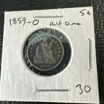 Media moneda de diez centavos de plata Liberty Seated 1859-O - Foto 1 de 3