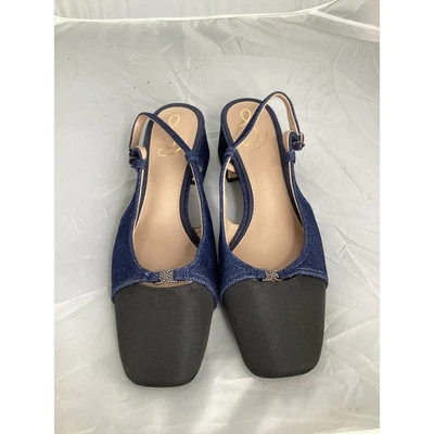 Sam Edelman Tarra 牛仔/黑色方跟露跟凉鞋 - 7 码 - 全新无标签 — 第 1/4 张图片