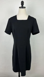 Vintage 90s Black Dress Womens Size 12 / Large Ribbed Knit Sheath Square Neck - Picture 1 of 13