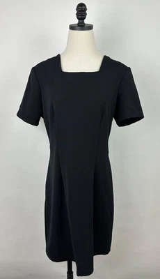 Vestido negro vintage años 90 para mujer talla 12/grande tejido acanalado funda cuello cuadrado Foto 1 de 4