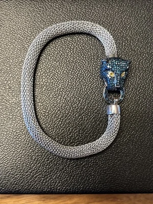 Affinity Sterling Silver Blue & Yellow Diamond Panther Jaguar Cat Bracelet 8” - Image 1 of 4