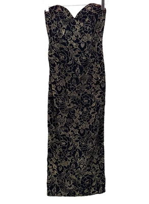 VTG Scott McClintock Velvet Midi Dress Size 6P Glitter Black Bodycon Whimsigoth - Image 1 of 4