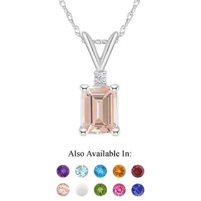 Colgante de oro blanco de 14K con detalles de diamantes morganita natural talla esmeralda de 7x5 mm Foto 1 de 4