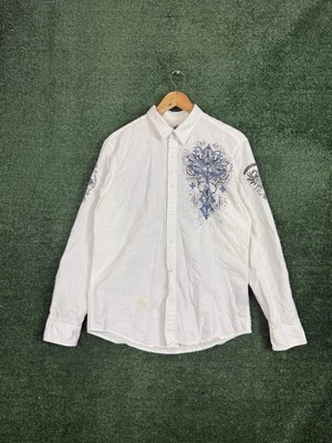 Y2K Helix Mens Medium long sleeve button shirt White crosses wings - Image 1 of 4