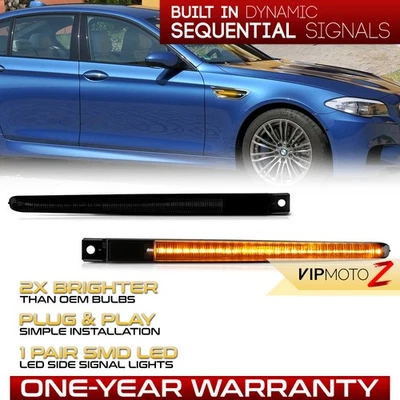 Sequential Smoked Full LED Side Marker Lights Pair Set For 2013-2016 BMW F10 M5 Foto 1 de 4