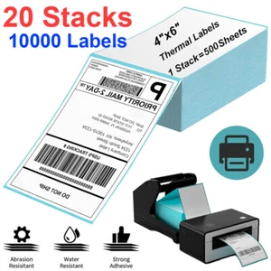 10000 4x6 Fanfold Direct Thermal Shipping Labels Blue for Zebra & Rollo Printers - Bild 1 von 12