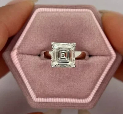 HUGE 5 Carat IGI Certified F VS1 Clarity Asscher Cut Lab Grown Diamond Ring 14k - Image 1 of 4