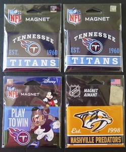 FOUR (4) TENNESSEE TITANS AND OTHERS, 2.5" X 3.5" METAL MAGNETS FROM WINCRAFT - Picture 1 of 4