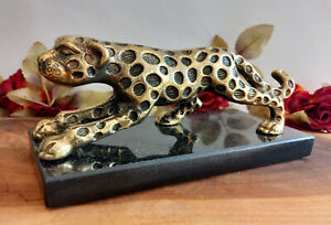 Aluminium Skulptur Leopard Panther Figur  Gold Statue Gepard Raubkatze Deko