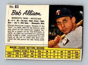 1962 Jell-O #83 Bob Allison Minnesota Twins RARE SHORT PRINT Jello Baseball Card - Picture 1 of 2