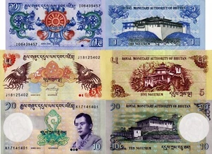 BHUTAN  - Lotto 3 banconote 1/5/10 ngultrum FDS - UNC - Imagen 1 de 1