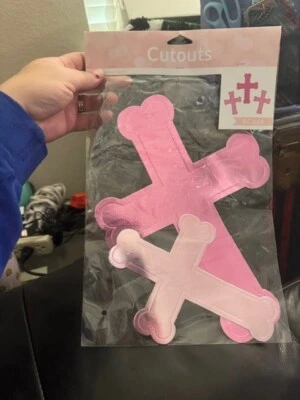 Metallic Pink Cross Cutouts 3ct. Decorations Party Supply New!!!! - Image 1 of 2