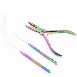 Hair Extensions Beading Pliers Hair Extension Loop Needle Pulling Hook Tools Kit - Picture 1 of 8