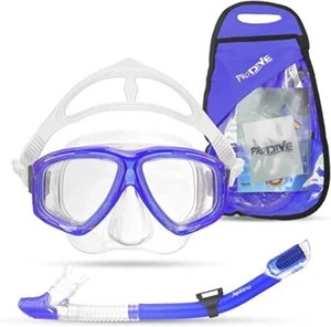 PRODIVE Premium Seco Top Snorkel Set Vidrio Resistente a Impactos Máscara de Buceo AZUL Nuevo - Imagen 1 de 5