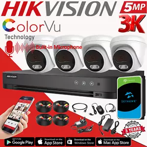 Hikvision CCTV Camera System 5MP 4CH DVR +1TB HDD Outdoor ColorVu Audio Security - Picture 1 of 22