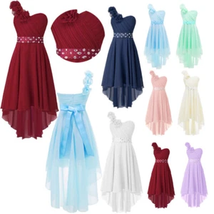 Kids Girl One-Shoulder Flower Dress Chiffon Prom Ball Party Pageant Gowns Outfit - Picture 1 of 72