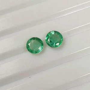 0.57 CT Natural Zambian Emerald Round Earring Pair Good Luster - 7290 - Picture 1 of 2