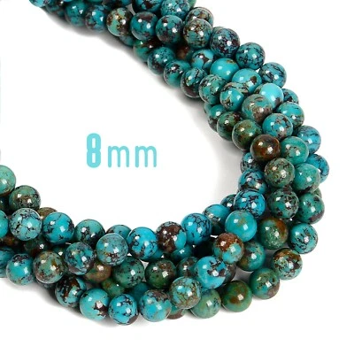 Genuine Natural Turquoise Smooth Round Beads 5mm 6mm 7mm 8mm 9mm 15.5" Strand - Image 1 of 4