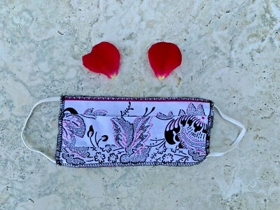 White, Floral, Paisley, Women's Face Mask, Breathable, One Layer Thin Cotton - Image 1 of 4